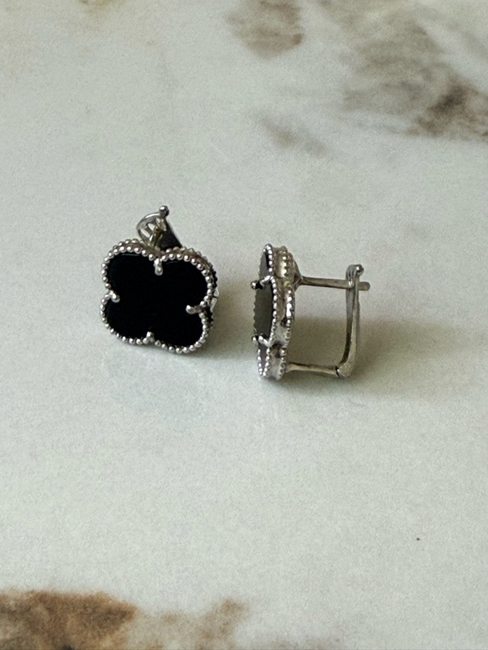 Black Clover-Style Sterling Silver Earrings